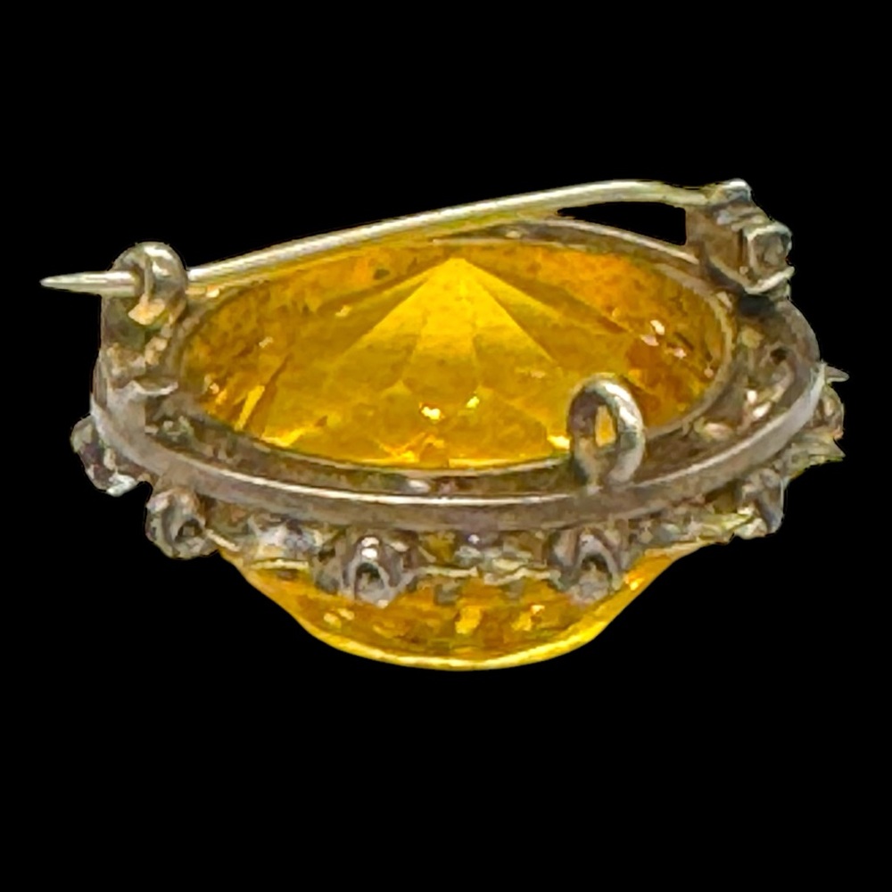 Antique Uranium Citrine Glass & Paste Rhinestone Brooch - Picture 9 of 14